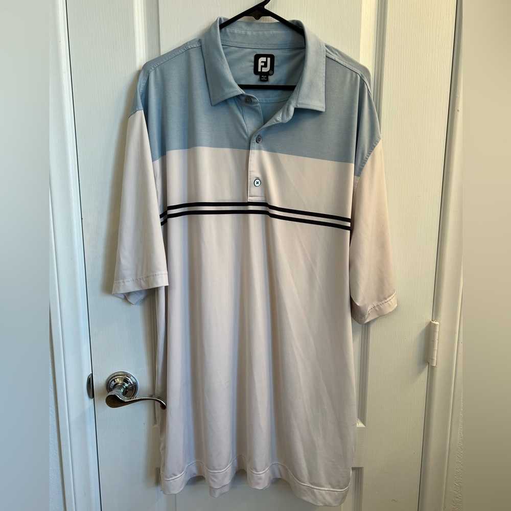 FJ Footjoy Golf Polo Shirt XXL Heather Sky / White / SKU 26070